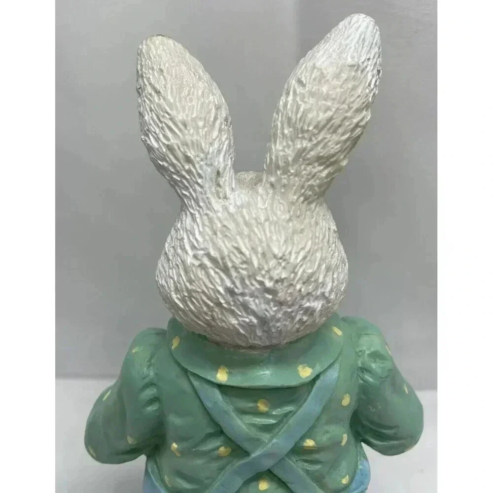 Vintage Bunny Rabbit Figurine Painting Egg Blue Overalls Easter Spring